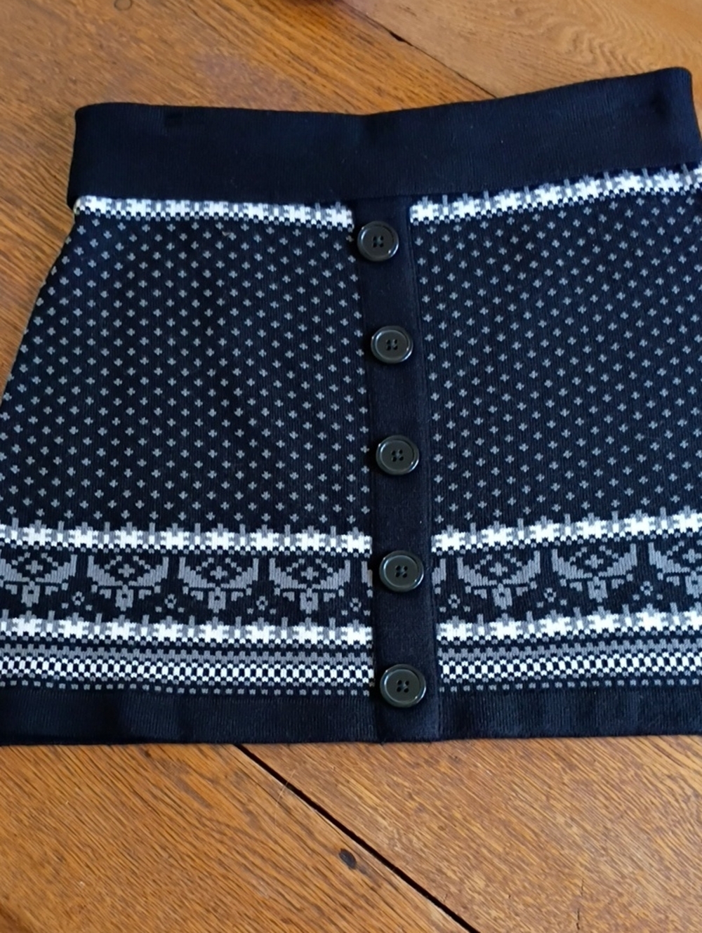 Candie's Black and White Knit Faux Button-Front Mini Skirt M